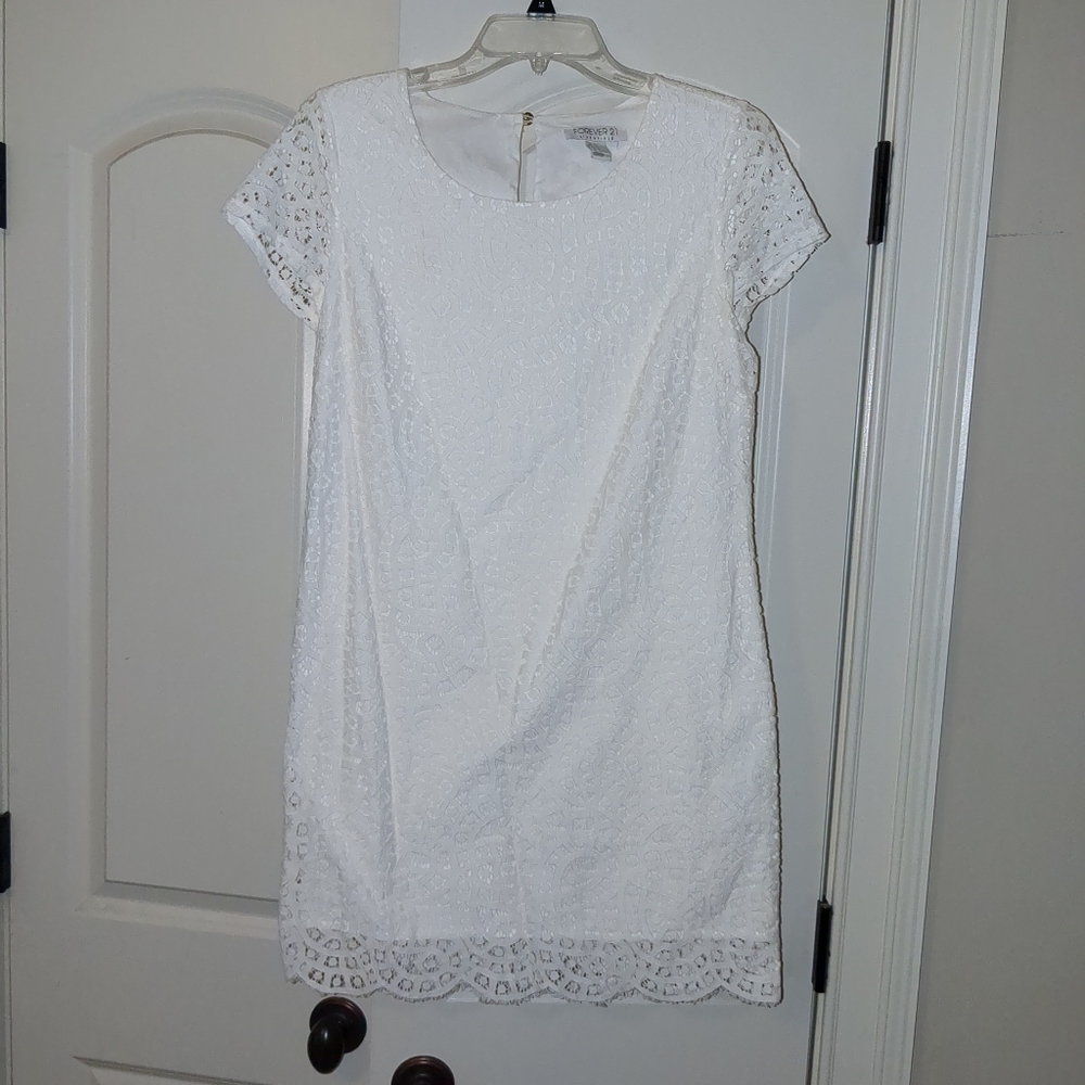 Forever 21 White Sheath Mini Dress Crew Neck Short Sleeve